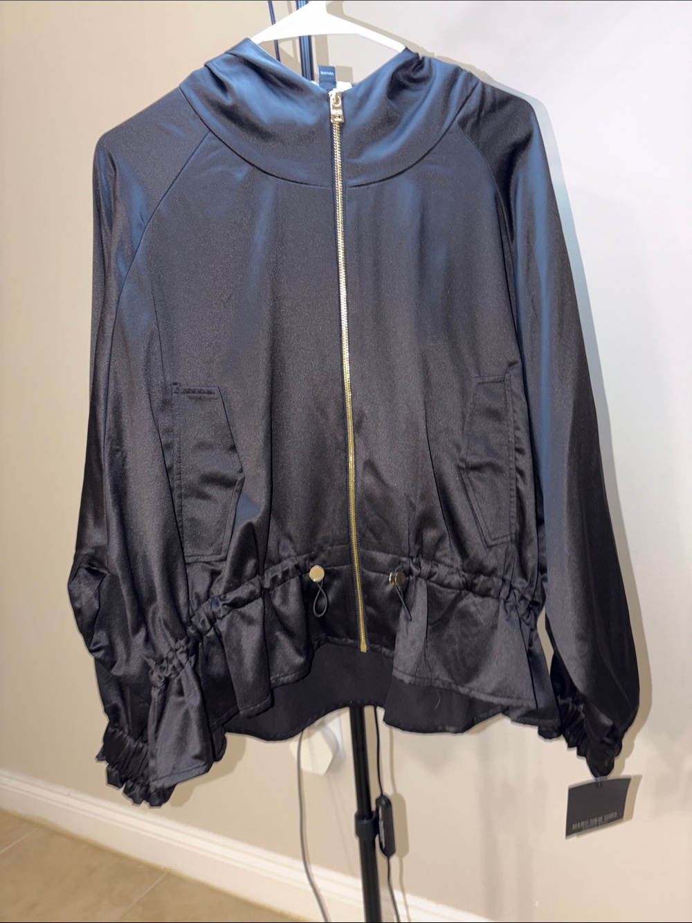 Marc New York Black Hooded Zip-Front Bomber Jacket